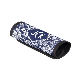 Navy Blue & WhiteVintage Floral Damasks Luggage Handle Wrap