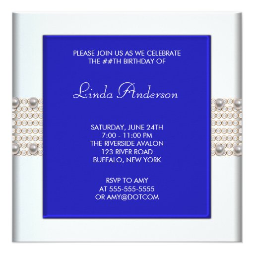 Navy Blue Womans Birthday Party Invitations