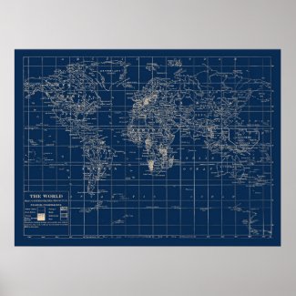 Navy Blue World Map Poster