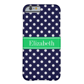 Navy Blue Wt Polka Dot Emerald Green Name Monogram Barely There iPhone 6 Case