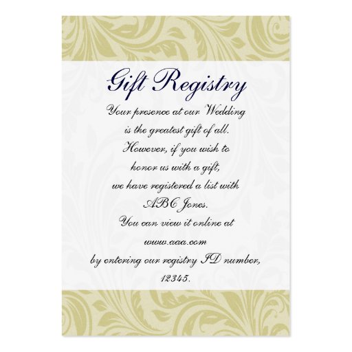 navy blue & yellow damask Gift registry  Cards Business Card Templates (front side)