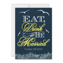 Navy Blue & Yellow Nautical Wedding Invitations