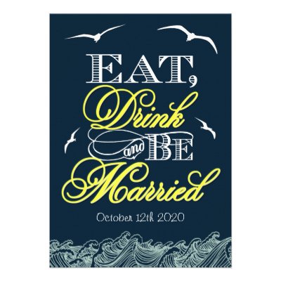 Navy Blue & Yellow Nautical Wedding Invitations