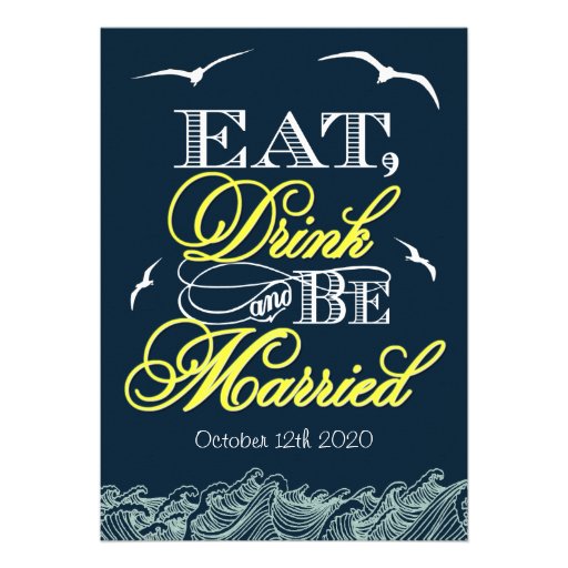 Navy Blue & Yellow Nautical Wedding Invitations