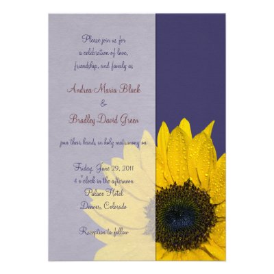 Navy Blue Yellow Sunflower Wedding Invitation
