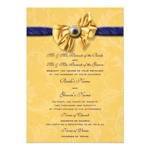 Navy blue yellow wedding elegant custom invite