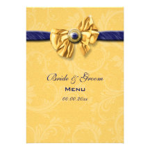 Navy blue yellow wedding menu personalized announcements