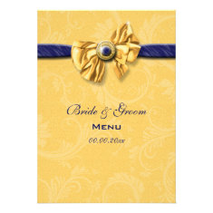Navy blue yellow wedding menu personalized announcements