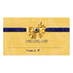 Navy blue yellow wedding place cards business cards