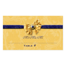 Navy blue yellow wedding place cards business cards