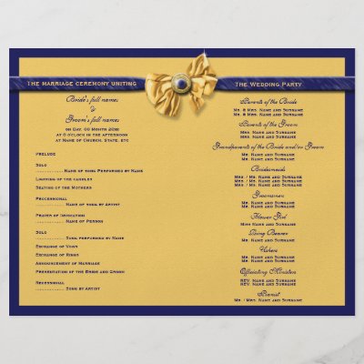 Navy blue yellow wedding program flyer design by mensgifts