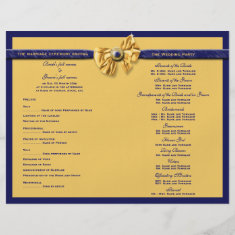 Navy blue yellow wedding program flyer design