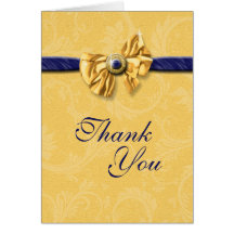 Navy blue yellow wedding "thank you" cards