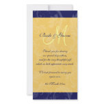 Navy blue yellow wedding "thank you" photo greeting card