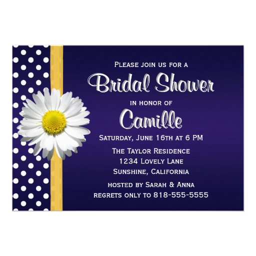 Navy Blue YellowDaisy Bridal Shower Invitation from Zazzle.com
