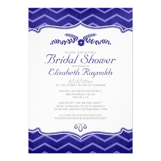 Navy Blue Zigzag Bridal Shower Invitations