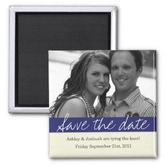 Navy Bold Banner Photo Save The Date Magnet magnet
