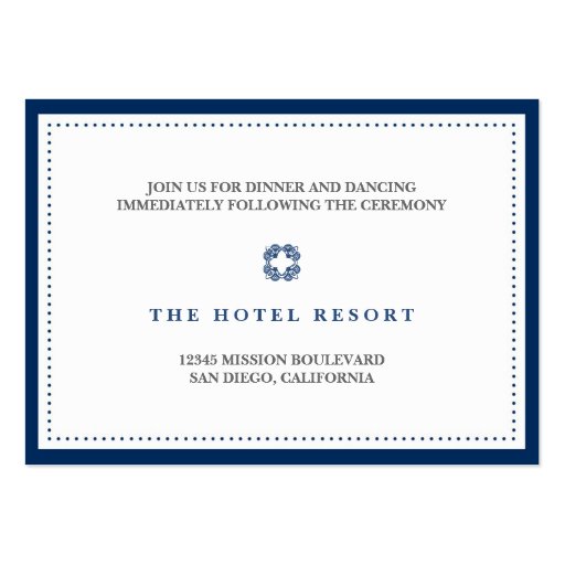 Navy border bead wedding reception enclosure card business card templates (front side)