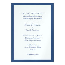 Navy border shimmer traditional monogram wedding personalized invitations