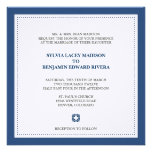 Navy border square traditional wedding invitation