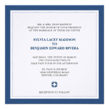 Navy border square traditional wedding invitation