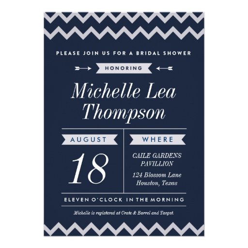 Navy Chevron Stylish Bridal Shower Invitations