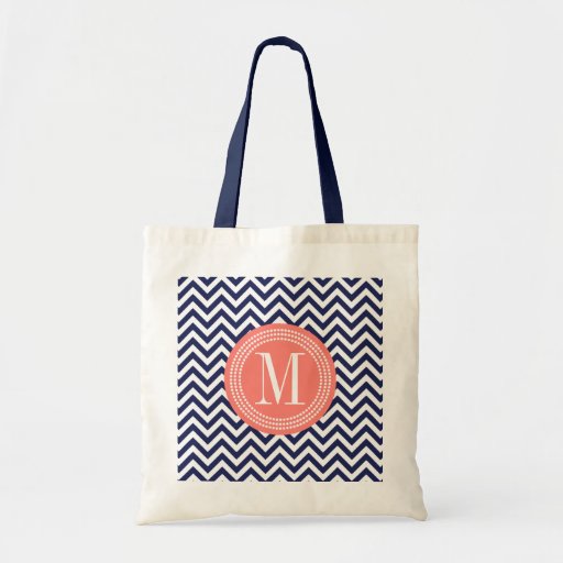 Navy Chevron Zigzag Personalized Monogram Tote Bag