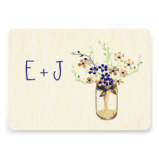 Navy Copper and Green Mason Jar Wild Flower Personalized Invitations
