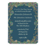 Navy Copper and Green Paisley Peacock Wedding Personalized Invitations