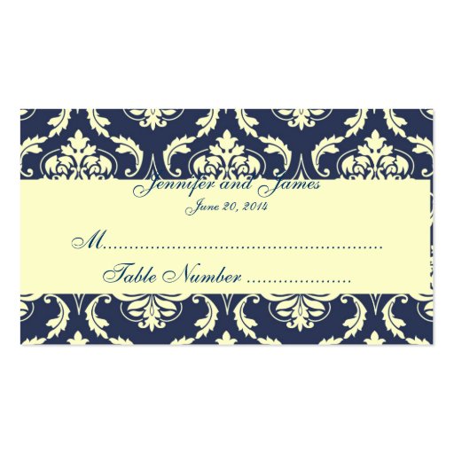 Navy Damask Cream Wedding Place Card Business Card Templates