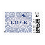 Navy Damask Love Birds Postage