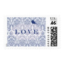 Navy Damask Love Birds Postage postage