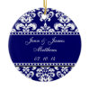 Navy Damask Names Date Wedding Ornaments