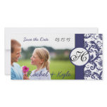 Navy Damask Save the Date Photo Card Template