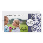 Navy Damask Save the Date Customized Photo Card