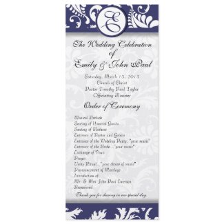 Navy Damask Swirls Wedding Program invitation