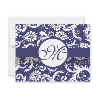 Navy Damask Swirls Wedding Response Card RSVP invitation