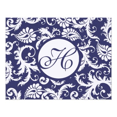 Navy Damask Swirls Wedding Response Card RSVP Custom Announcement