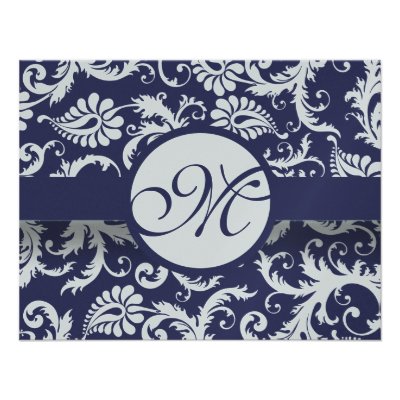 Navy Damask Swirls Wedding Response Card RSVP Announcements