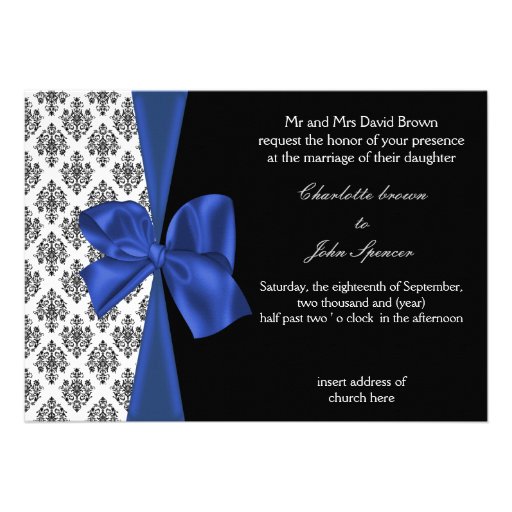 navy damask  wedding Invitation cards
