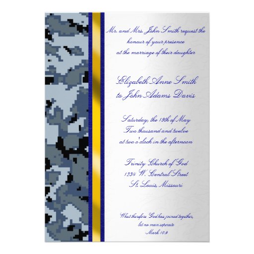 Navy Digital Camouflage Wedding Invitation (front side)