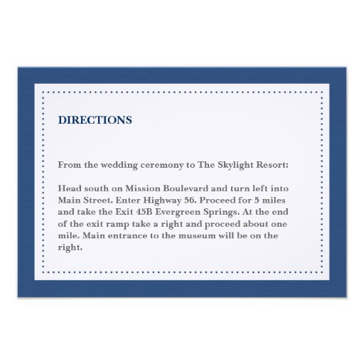 Navy dotted border wedding reception enclosure announcement