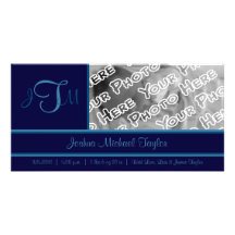 Navy Elegant Monogram Birth Announcement Customized Photo Card