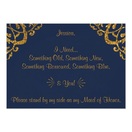 Navy & Gold Glitter Will You Be My Maid Of Honor? Cards
