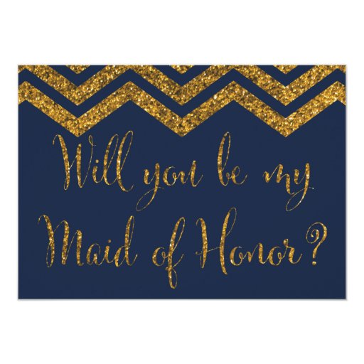 Navy & Gold Glitter Will You Be My Maid Of Honor? Cards