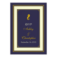 Navy Gold Seahorse Nautical Wedding Response Card Custom Invite