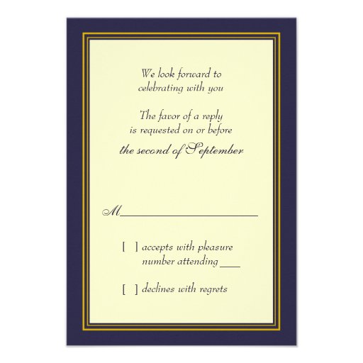 Navy Gold Seahorse Nautical Wedding Response Card Custom Invite