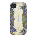 Navy Gold Vintage Peacock Paisley iPhone 4 Case