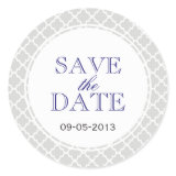 Navy gray Moroccan tile SAVE THE DATE wedding seal Stickers