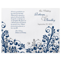 navy gray white abstract floral wedding program flyer